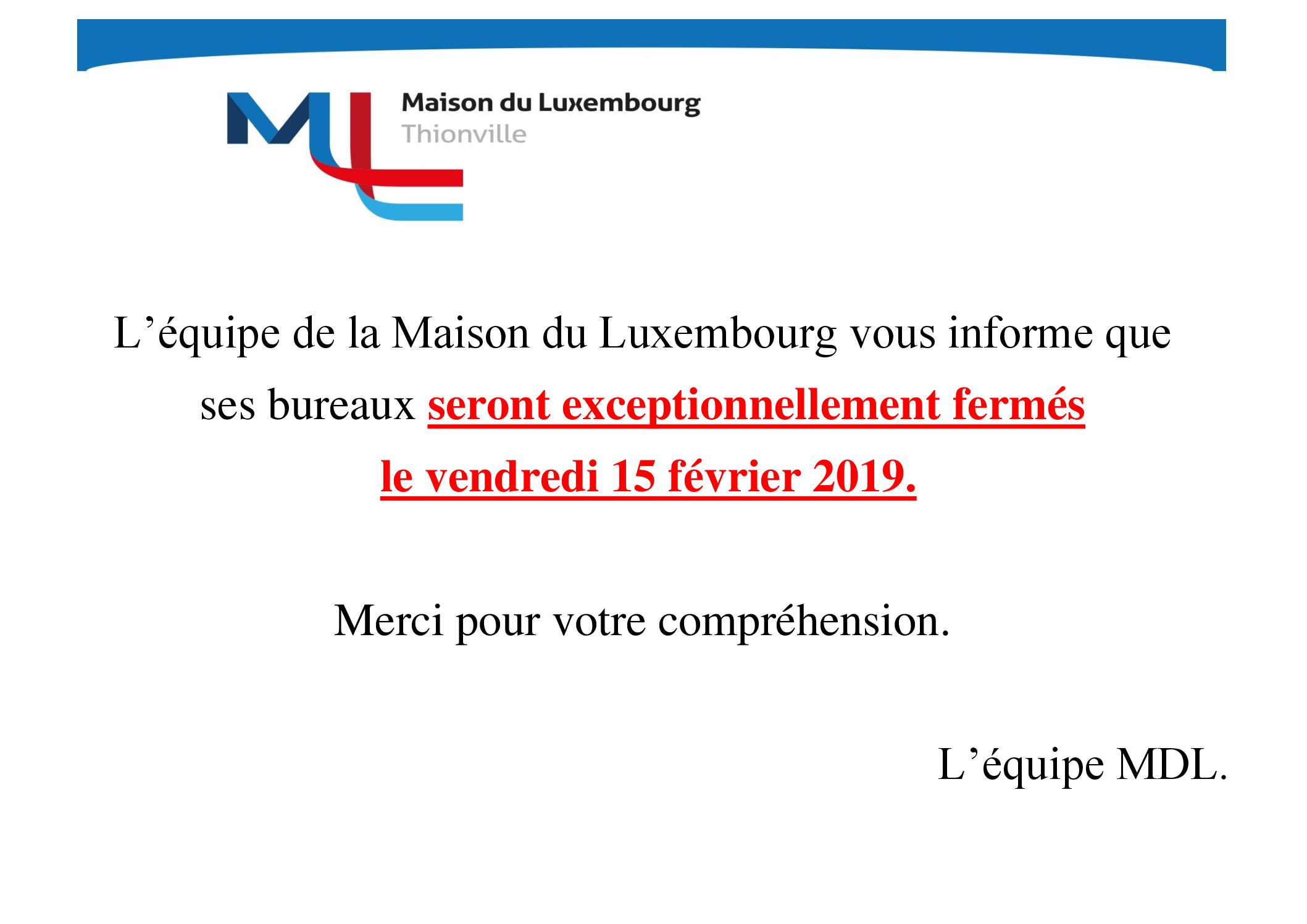 fermeture du 15 fevrier 2019